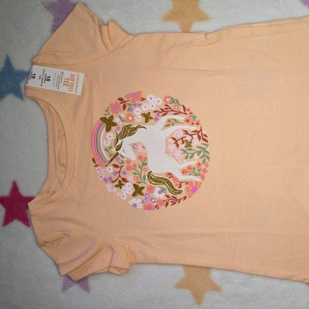 Jumping Beans baby Toddler Shirt Pink floral unicorn  18 month k-213